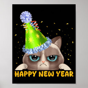 Frohes neues Jahr 2026 Lustige Silvester-Katzenpar Poster