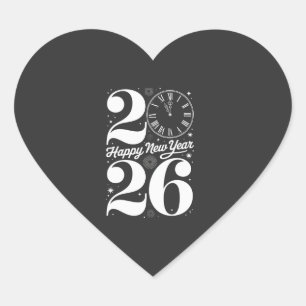 Frohes Neues Jahr 2026 Mitternachtsuhr Countdown Herz-Aufkleber