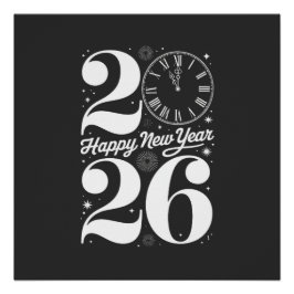 Frohes Neues Jahr 2026 Mitternachtsuhr Countdown Poster