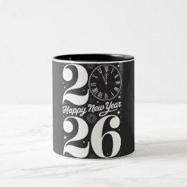 Frohes Neues Jahr 2026 Mitternachtsuhr Countdown Zweifarbige Tasse