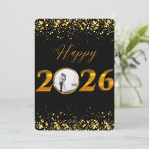 Frohes neues Jahr 2026 Modernes Black and Gold F Feiertagskarte
