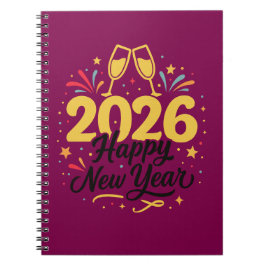 Frohes neues Jahr 2026 Notizbuch | Festliches Gold Notizblock