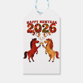 Frohes Neues Jahr 2026 – Pferde mit Champagner fei Geschenkanhänger