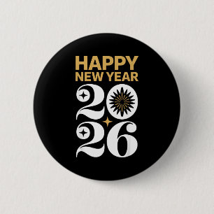 Frohes Neues Jahr 2026 Retro Groovy T-Shirt Silves Button