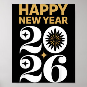 Frohes neues Jahr 2026 Retro Groovy Tee Silvester Poster