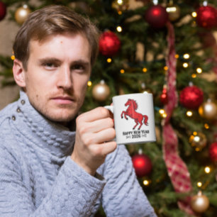 Frohes neues Jahr 2026 rotes Pferd Grafik Kaffeetasse