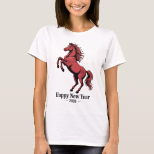 Frohes neues Jahr 2026 Rotes Pferd Grafik T-Shirt