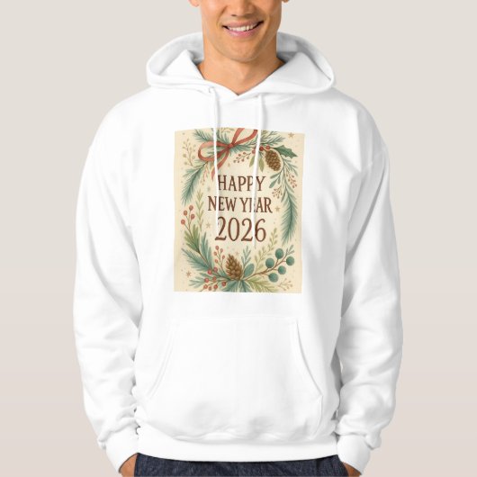 Frohes neues Jahr 2026 rustikales Blumen-Hoodie Hoodie (Vorderseite)