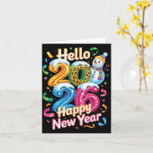 Frohes Neues Jahr 2026 Schneemann Bunte Feier G Karte (Gelbe Blume)