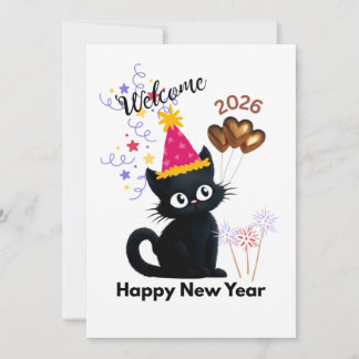 Frohes Neues Jahr 2026 Schwarze Katze Karte