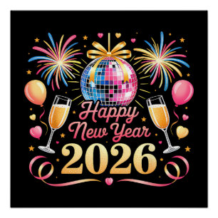 Frohes Neues Jahr 2026 Silvesterparty Countdown Poster