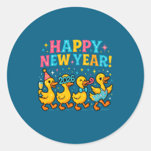 Frohes neues Jahr 2026 Süße Ente Party-Geschenk La Runder Aufkleber