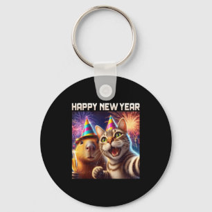 Frohes Neues Jahr 2026 Süße Katze Capybara Party K Schlüsselanhänger