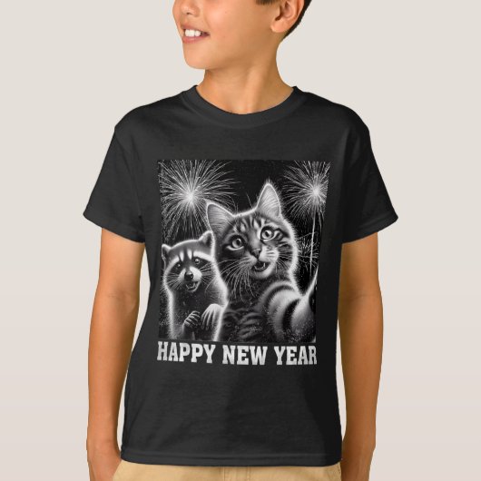 Frohes Neues Jahr 2026 Süße Katze Waschbär-Feier  T-Shirt (Vorderseite)