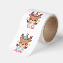 Frohes neues Jahr 2026 süße Rentier-Stickerrolle