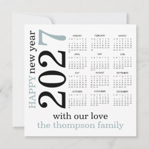 Frohes Neues Jahr 2027 Blau Weiß Kalender Feiertagskarte