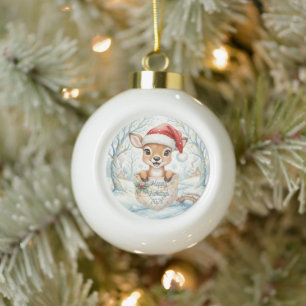 Frohes Neues Jahr 2027 mit Santa Hirsch Keramik Kugel-Ornament