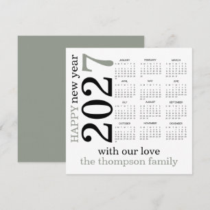 Frohes neues Jahr 2027 Salbeiweißer Kalender Feiertagskarte