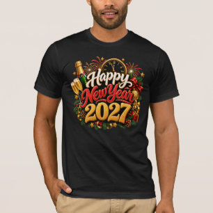 Frohes Neues Jahr 2027 Shirt, Gold Glitter Champag T-Shirt