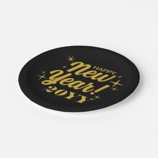 Frohes neues Jahr 20YY Benutzerdefiniert Rund Pappteller (Schrägansicht)
