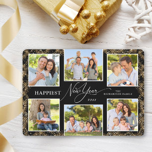 Frohes Neues Jahr 6 Fotos Faux-Glitter Feiertagskarte
