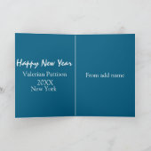 Frohes neues Jahr blau Name Ort Jahr Boho einfach  Karte (Innenseite)