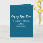 Frohes neues Jahr blau Name Ort Jahr Boho einfach  Karte (Gelbe Blume)