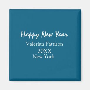 Frohes neues Jahr blau Name Ort Jahr Boho einfach Magnet