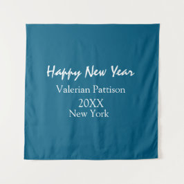 Frohes neues Jahr blau Name Ort Jahr Boho einfach Wandteppich