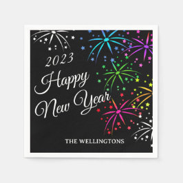 Frohes neues Jahr bunte Feuerwerk Skript-Magnet Serviette