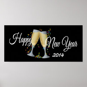 Frohes neues Jahr, Champagner & Confetti Poster