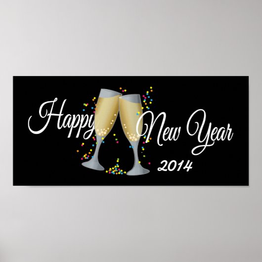Frohes neues Jahr, Champagner & Confetti Poster (Vorne)