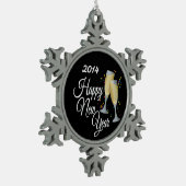 Frohes neues Jahr, Champagner & Confetti Schneeflocken Zinn-Ornament (Links)