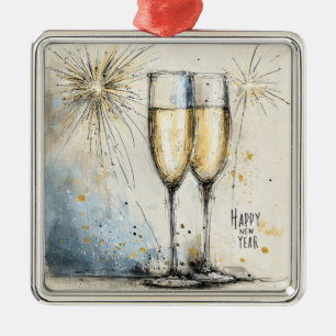 Frohes Neues Jahr Champagner-Trinkspruch Ornament Aus Metall
