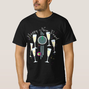 Frohes Neues Jahr - Champagnergläser und Uhr T-Shirt