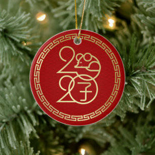 Frohes neues Jahr der Ratte - 2020 - Geometric Keramik Ornament