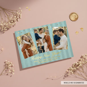 Frohes Neues Jahr Familienfoto Gold Folien Feiertagskarte