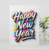 Frohes Neues Jahr Farbige handgeschriebene Typogra Karte (Stehend Vorderseite)