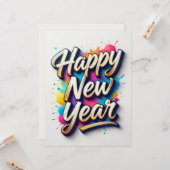 Frohes Neues Jahr Farbige handgeschriebene Typogra Karte (Vorderseite/Rückseite Beispiel)