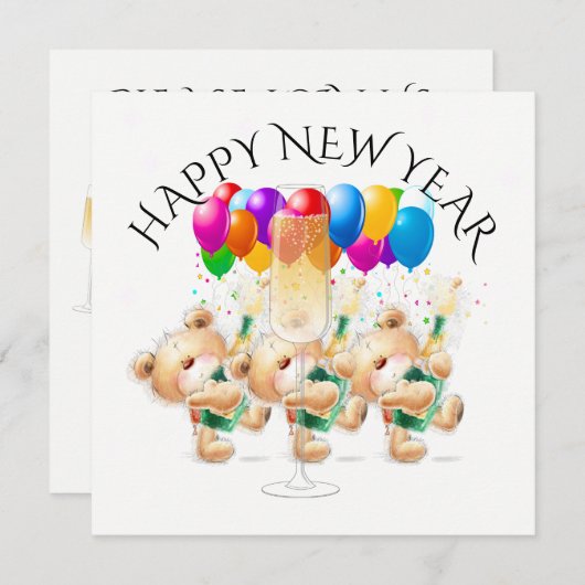 Frohes Neues Jahr / Feierlichkeiten Einladung (Vorne/Hinten)