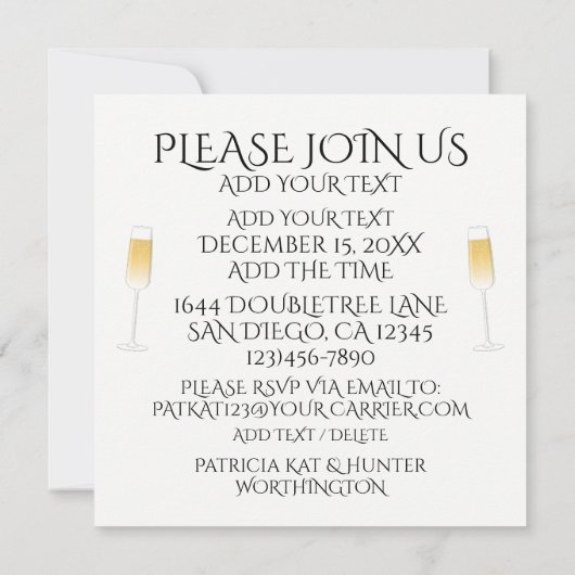 Frohes Neues Jahr / Feierlichkeiten Einladung (Rückseite)