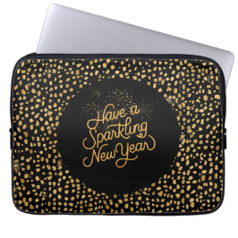 Frohes Neues Jahr feiern, Goldene Pixel Muster Laptopschutzhülle