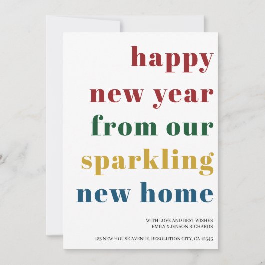Frohes neues Jahr Fett Typografie Neue Zuhause Ankündigung (Vorderseite)