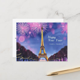 Frohes neues Jahr Feuerwerk vom Eiffelturm Paris Postkarte