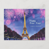 Frohes neues Jahr Feuerwerk vom Eiffelturm Paris Postkarte (Vorderseite)