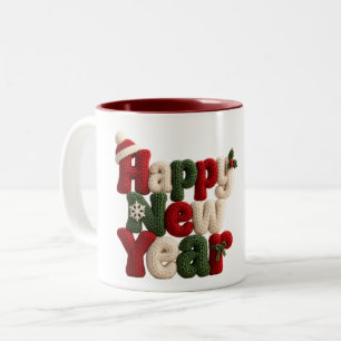 Frohes Neues Jahr Gestricktes Wolle Zweifarbige Tasse