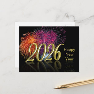 Frohes Neues Jahr Gold 2026 Feuerwerk Feiertagspostkarte