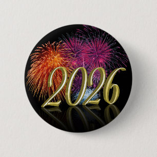 Frohes Neues Jahr Gold 2026 Feuerwerk-Taste Button