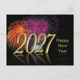 Frohes neues Jahr Gold 2027 Feuerwerk Feiertagspostkarte