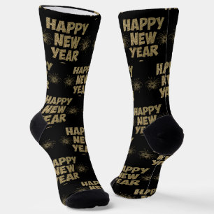Frohes neues Jahr Gold Glitter auf Schwarz Socken